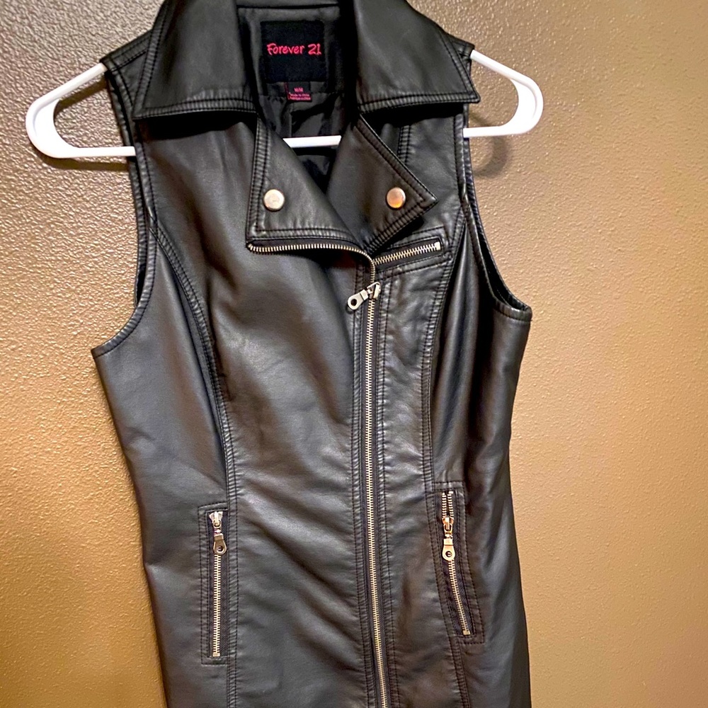 Faux leather tunic length vest